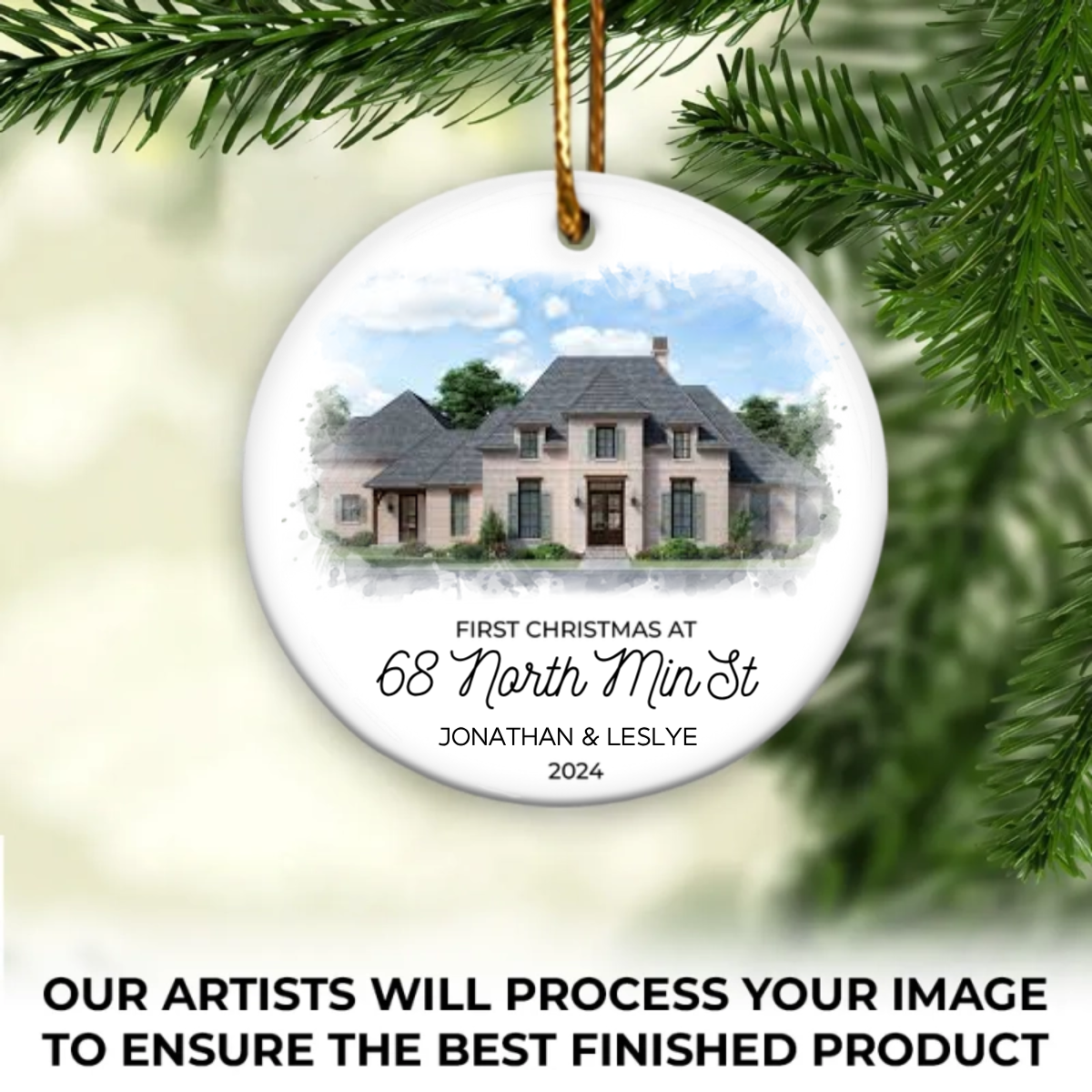 First Christmas In Our New Home Watercolor House Portrait From Photo Personalized Ornament, Unique Christmas Gift, Housewarming Gift, Childhood Home, Realtor Closing Gift