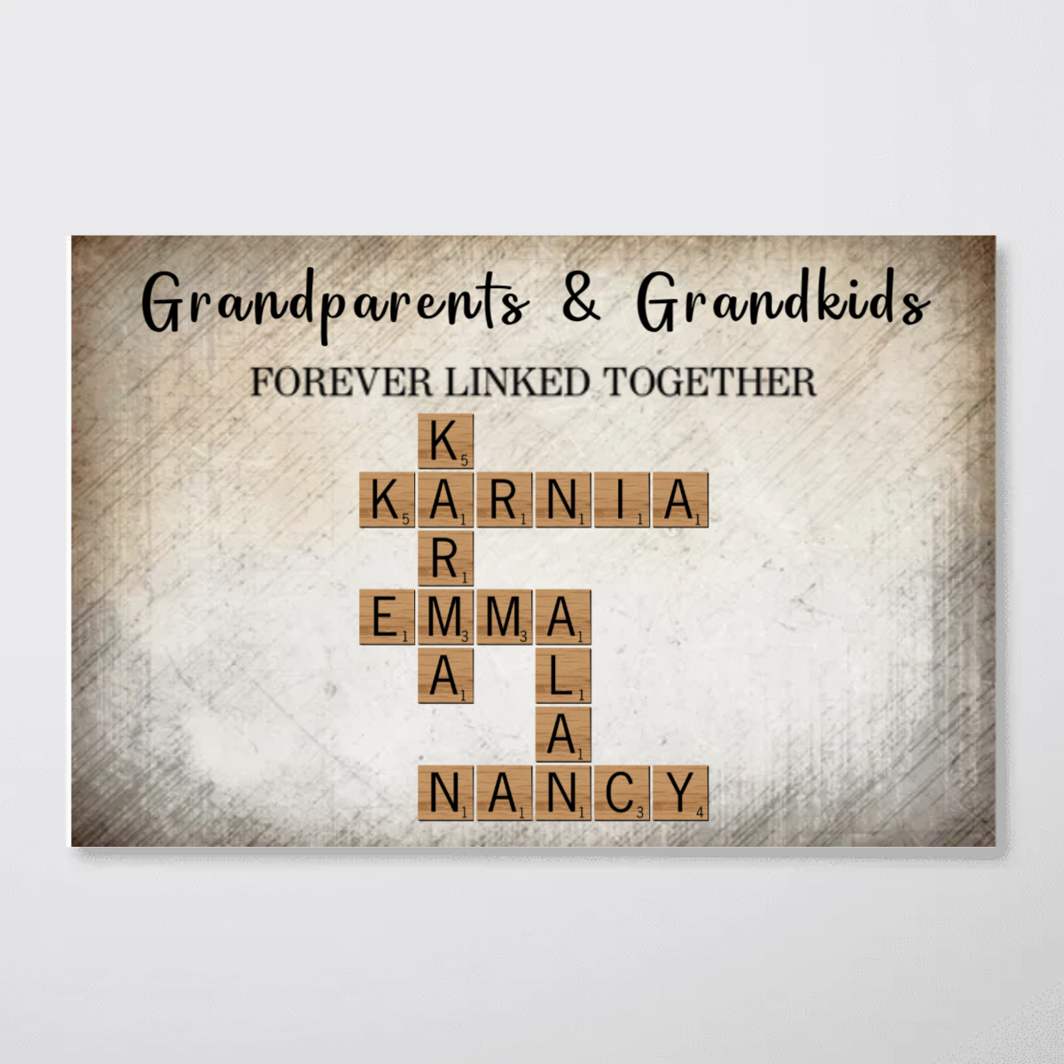 Grandparents & Grandkids Forever Linked Together Crossword Puzzle Personalized Poster, Gift For Large Family, Parent, Grandparents, Siblings, Brothers, Sisters