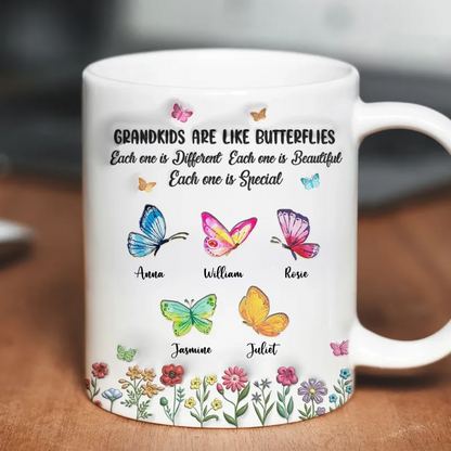 Grandkids Are Like Butterflies, Each One is Beautiful Personalized 3D Inflated Effect Mug, Mother's Day Gift for Grandma