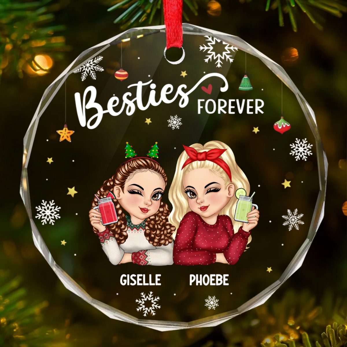 Christmas Cheer For My Gees All Year - Bestie Personalized Custom Circle Acrylic Ornament - Christmas Gift For Best Friends, BFF, Sisters