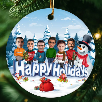 Happy Holiday Funny Family, Custom Photo Ornament, Personalized Family Photo Circle Christmas Ornament, Family Keepsake