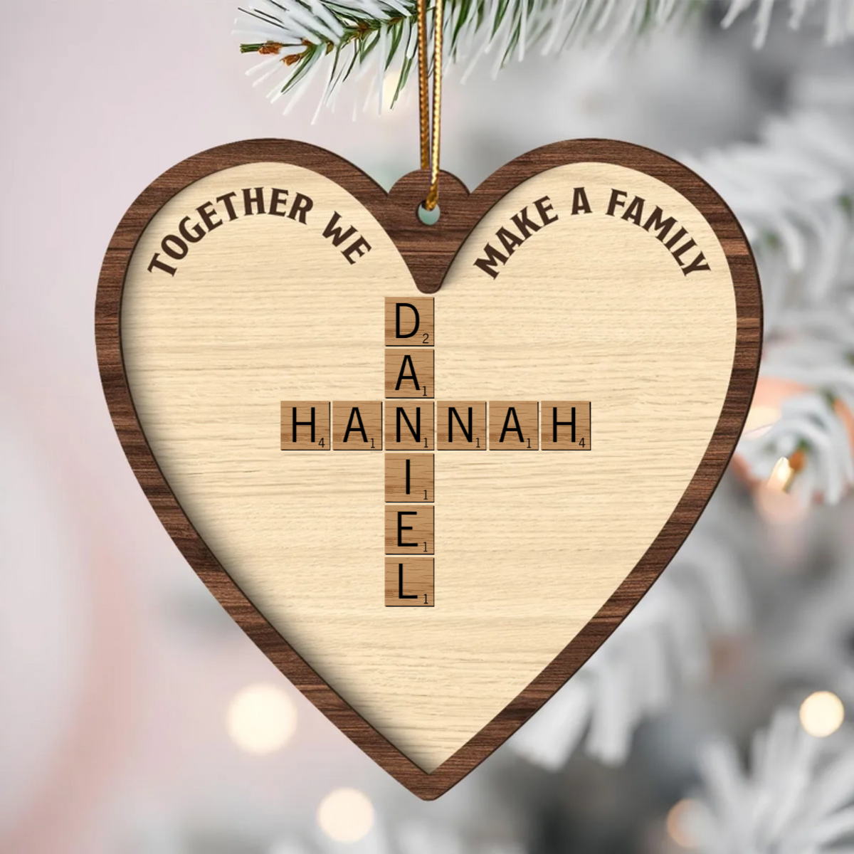 Together We Make A Family Crossword Puzzle Personalized 2-Layer Wooden Ornament, Christmas Gift for Family