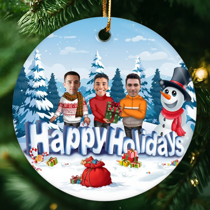 Happy Holiday Funny Family, Custom Photo Ornament, Personalized Family Photo Circle Christmas Ornament, Family Keepsake