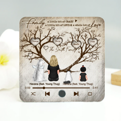 Family Heart Tree Sitting Personalized Music Fridge Magnet, Home Decoration, Anniversary Gift For Family, Gift For Husband, Wife