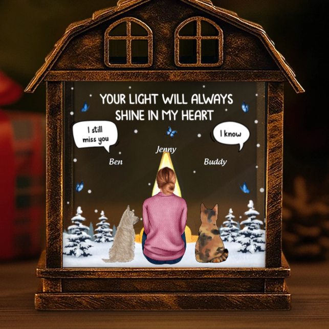 Custom LED House Lantern Light - Personalized Pet Christmas Memorial Sympathy Gifts For Dogs - Love Stays In Every Paw Print