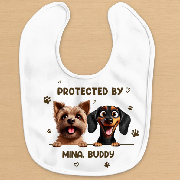 Custom Baby Bib - Personalized Baby Shower, Gacender Reveal Gifts For New Moms, New Dads, New Parents, Dog Dad And Mom - Safe Snuggles Watch Over Baby