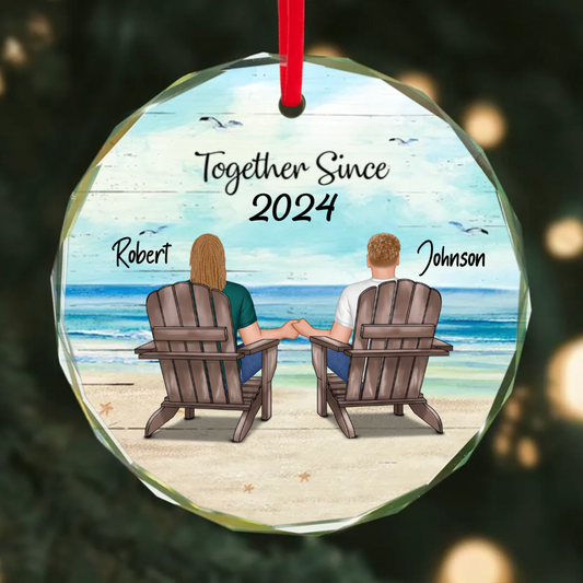 Couple Sitting Eternal Sunset Beach Personalized Circle Acrylic Ornament, Heartfelt Christmas Gift For Girlfriend, For Wife