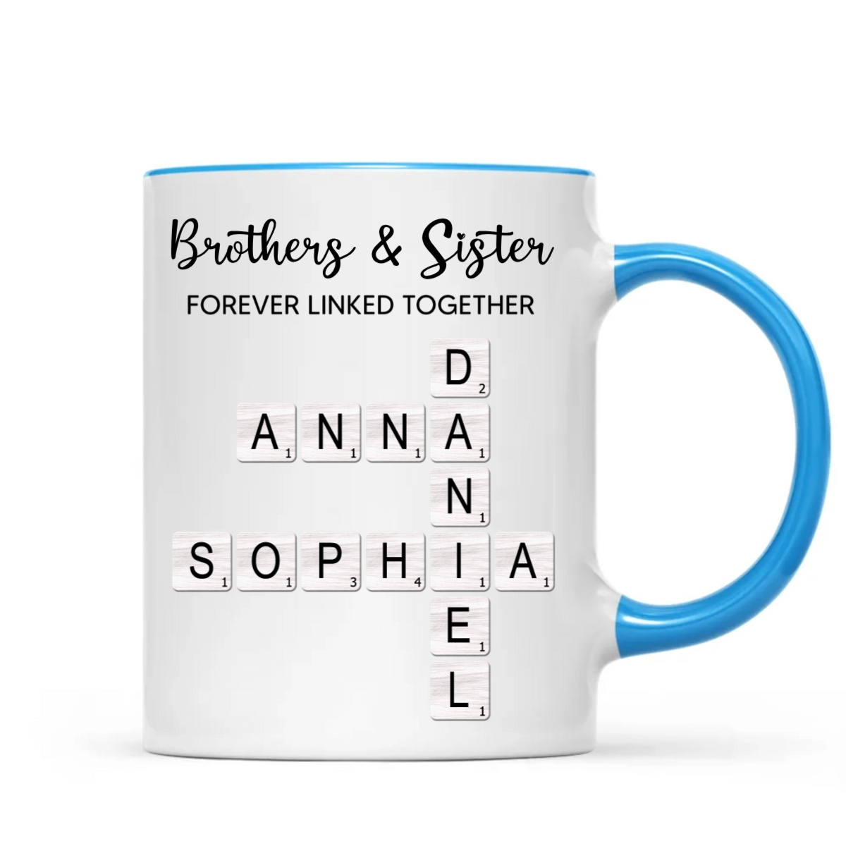 Brothers & Sisters Forever Linked Together Crossword Puzzle Art Personalized Mug, Gift For Brothers, Sisters, Siblings, Family