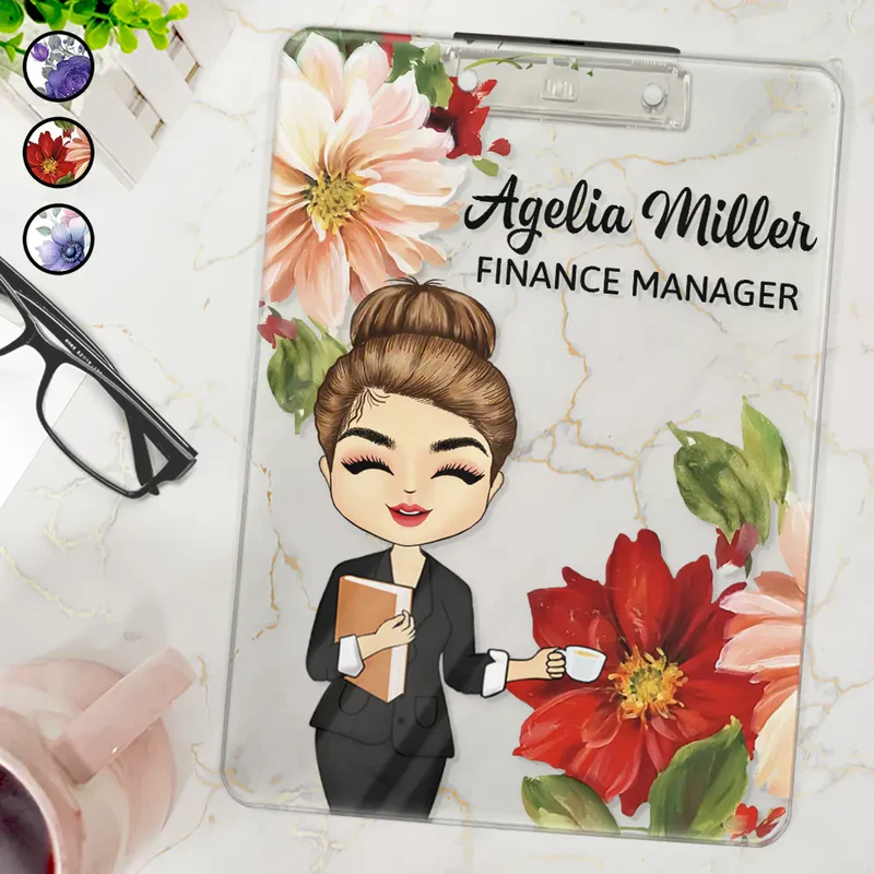 Woman Man Office Floral - Personalized Acrylic Clipboard