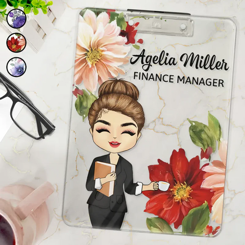 Woman Man Office Floral - Personalized Acrylic Clipboard