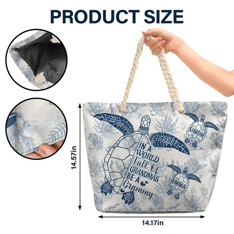 Toile De Jouy World Full Of Grandmas - Personalized Beach Bag