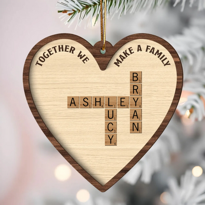 Together We Make A Family Crossword Puzzle Personalized 2-Layer Wooden Ornament, Christmas Gift for Family