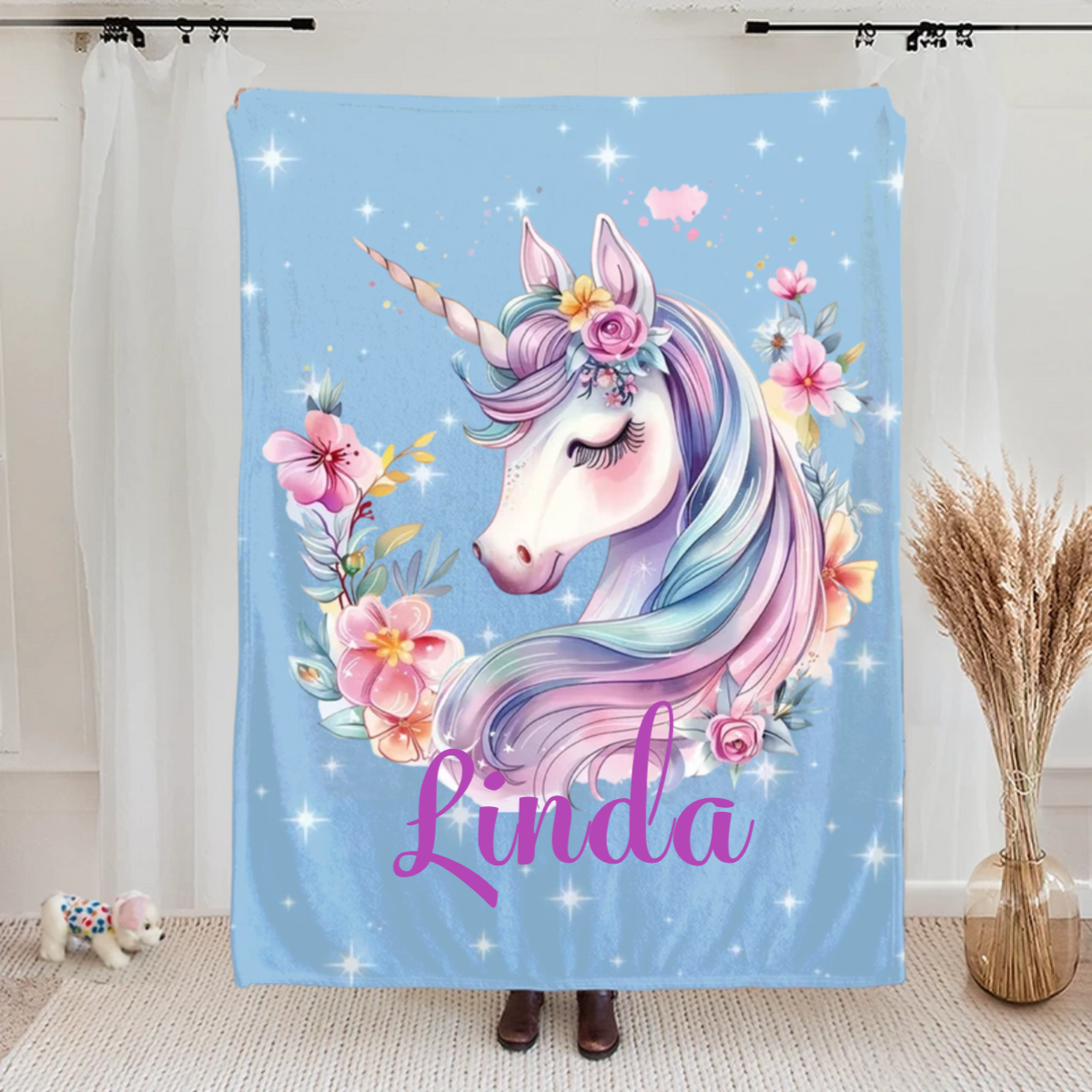 Personalised Fantasy Unicorn Soft Throw Blanket with Name Nursery Decor Baby Shower Birthday Gift for Newborns Girls