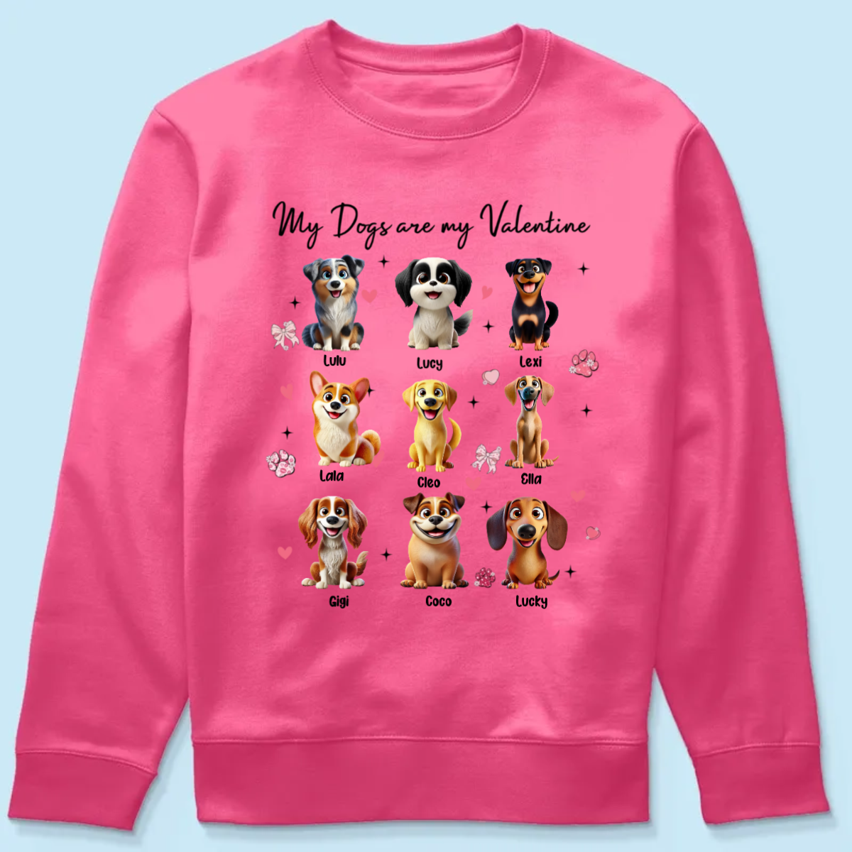 My Dogs Are My Valentine Coquette Cute Cartoon Dog Valentine's Day Gift For Dog Lover Personalized Shirt