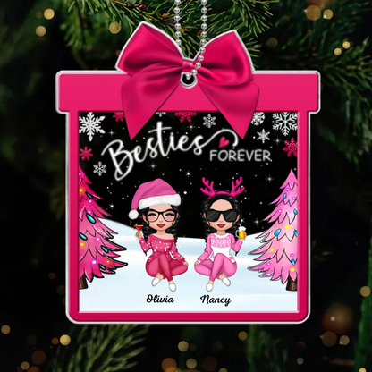 Pink Besties Coquette Personalized Acrylic Ornament, Gift For Best Friends