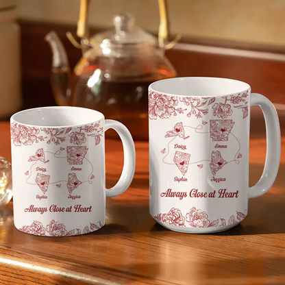 Miles Apart But Close At Heart Toile Pattern - Personalized White Edge-to-Edge Mug