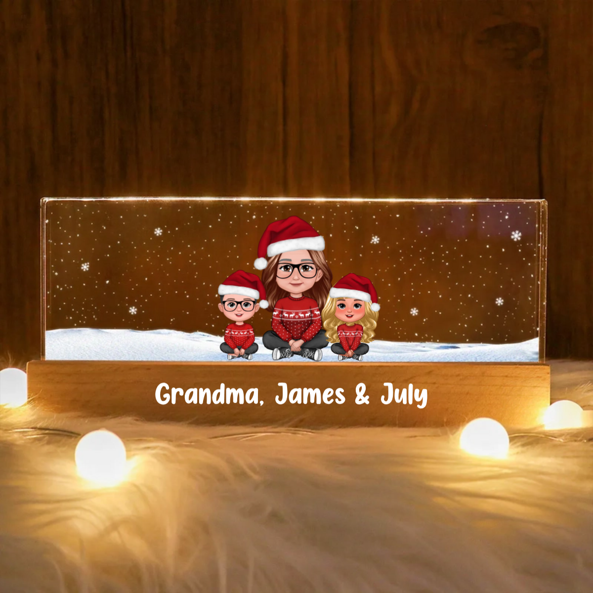 Grandma & Grandkids Christmas Gift For Grandma Granddaughter Grandson Personalized Acrylic Block LED Night Light