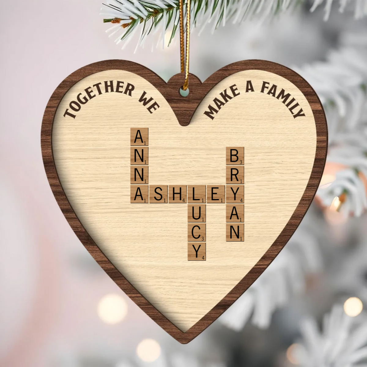 Together We Make A Family Crossword Puzzle Personalized 2-Layer Wooden Ornament, Christmas Gift for Family