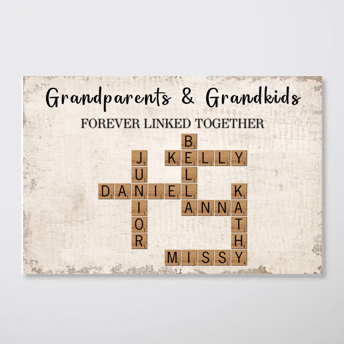 Grandparents & Grandkids Forever Linked Together Crossword Puzzle Personalized Poster, Gift For Large Family, Parent, Grandparents, Siblings, Brothers, Sisters