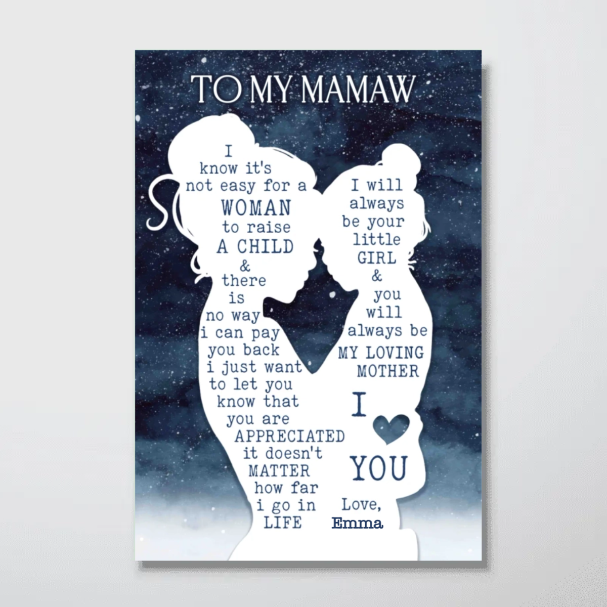 Mom & Daughter Silhouette Starry Night Personalized Poster, Heartfelt Mother's Day Gift Birthday Gift For Mom