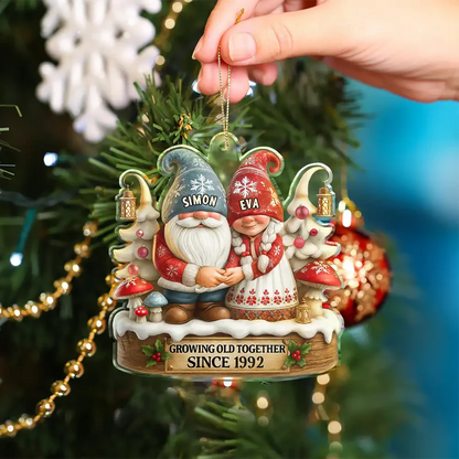 3D Effect Gnome Couple Growing Old Together - Personalized Custom Shaped Acrylic Ornament