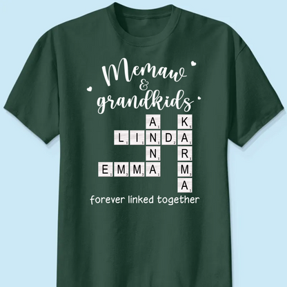 Grandma Grandpa & Grandkids Forever Linked Together Crossword Puzzle Art Personalized Shirt