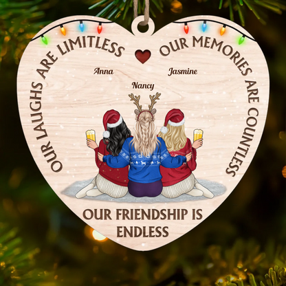 Our Laughs Are Limitless - Bestie Personalized Custom Ornament - Wood Custom Shaped - Christmas Gift For Best Friends, BFF, Sisters