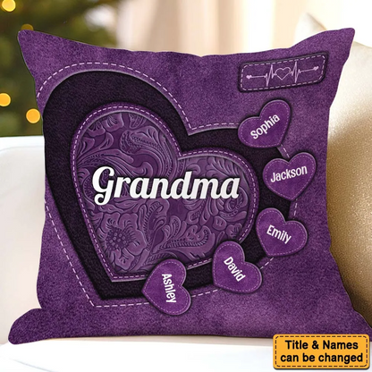 Personalized Grandma Hearts Custom Grandkids Name Pillow