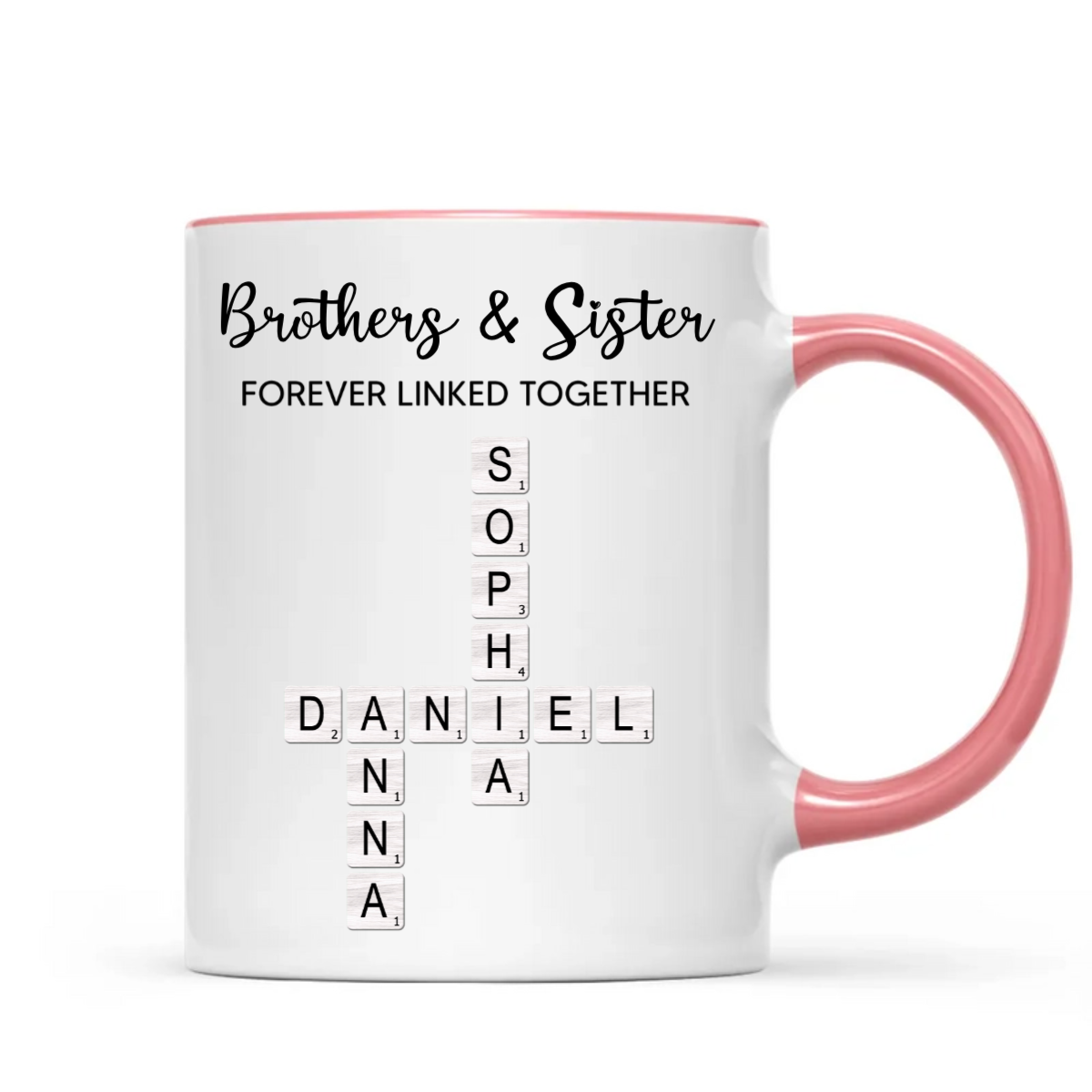 Brothers & Sisters Forever Linked Together Crossword Puzzle Art Personalized Mug, Gift For Brothers, Sisters, Siblings, Family