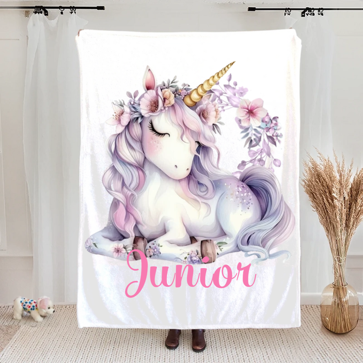 Personalised Fantasy Unicorn Soft Throw Blanket with Name Nursery Decor Baby Shower Birthday Gift for Newborns Girls