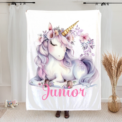 Personalised Fantasy Unicorn Soft Throw Blanket with Name Nursery Decor Baby Shower Birthday Gift for Newborns Girls