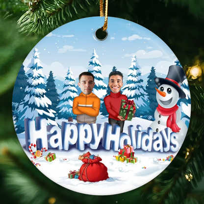 Happy Holiday Funny Family, Custom Photo Ornament, Personalized Family Photo Circle Christmas Ornament, Family Keepsake