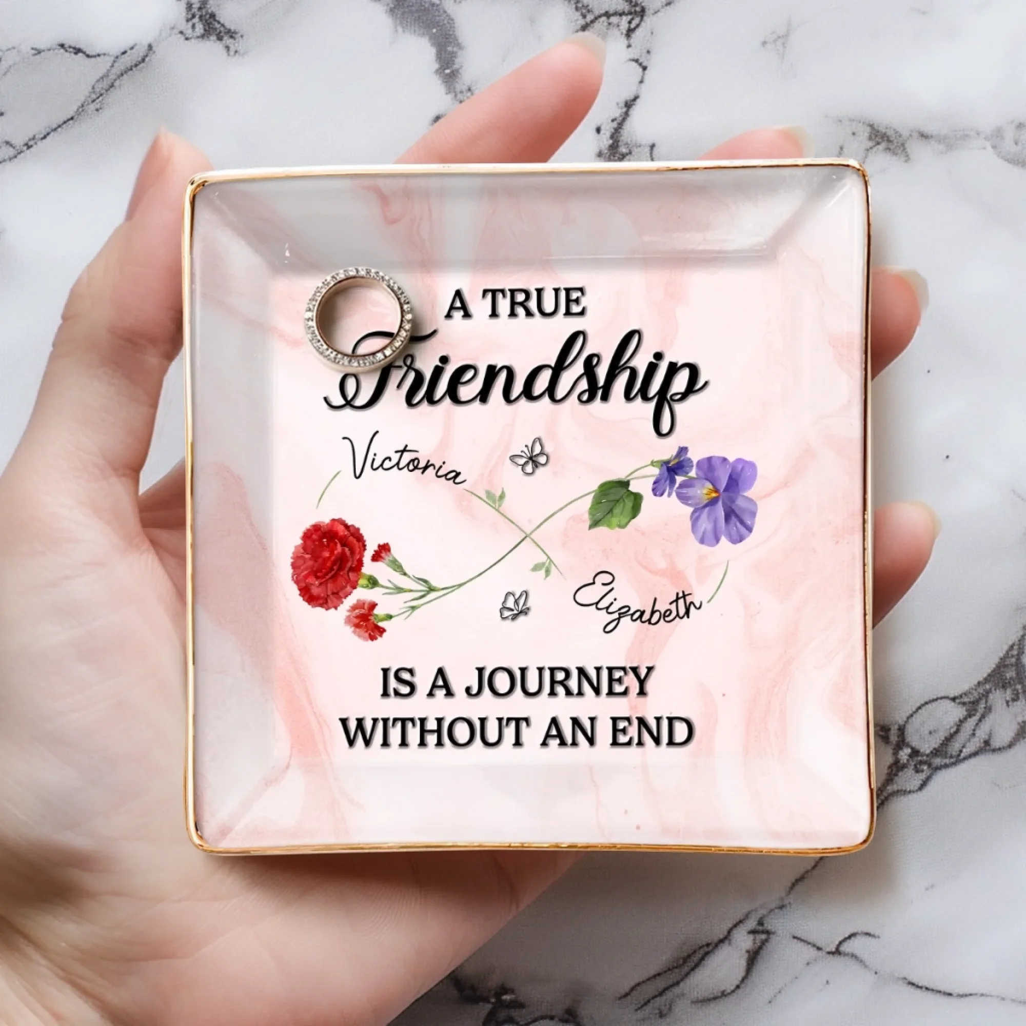 Custom Full-Print Jewelry Dish - Personalized Best Friend Birthday Gifts For Women, Besties, Sisters, BFF - Rooted In Love, Blooming In Friendship
