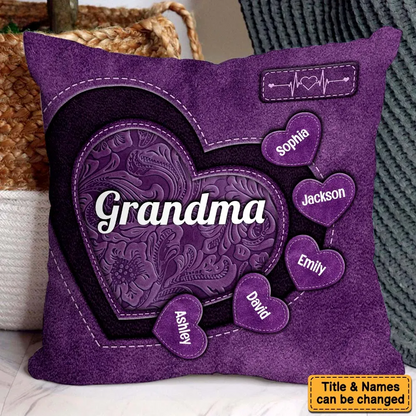 Personalized Grandma Hearts Custom Grandkids Name Pillow