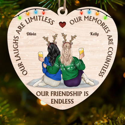 Our Laughs Are Limitless - Bestie Personalized Custom Ornament - Wood Custom Shaped - Christmas Gift For Best Friends, BFF, Sisters