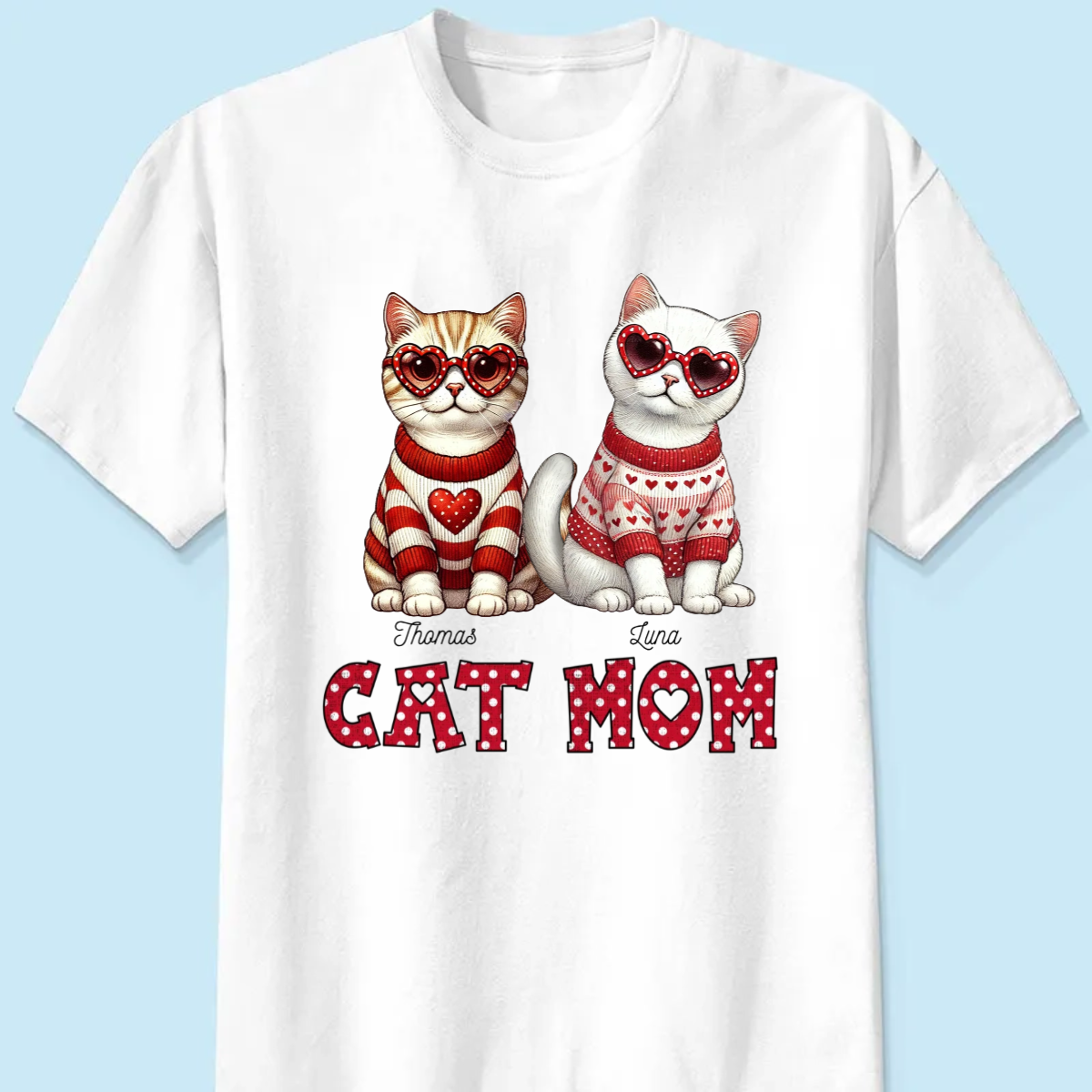 Cat Mom Valentine Pattern Personalized Shirt, Valentine's Day Gift for Cat Moms