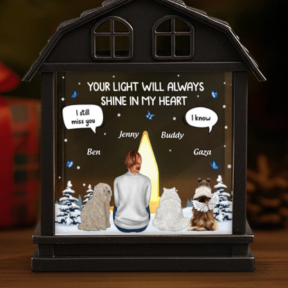 Custom LED House Lantern Light - Personalized Pet Christmas Memorial Sympathy Gifts For Dogs - Love Stays In Every Paw Print