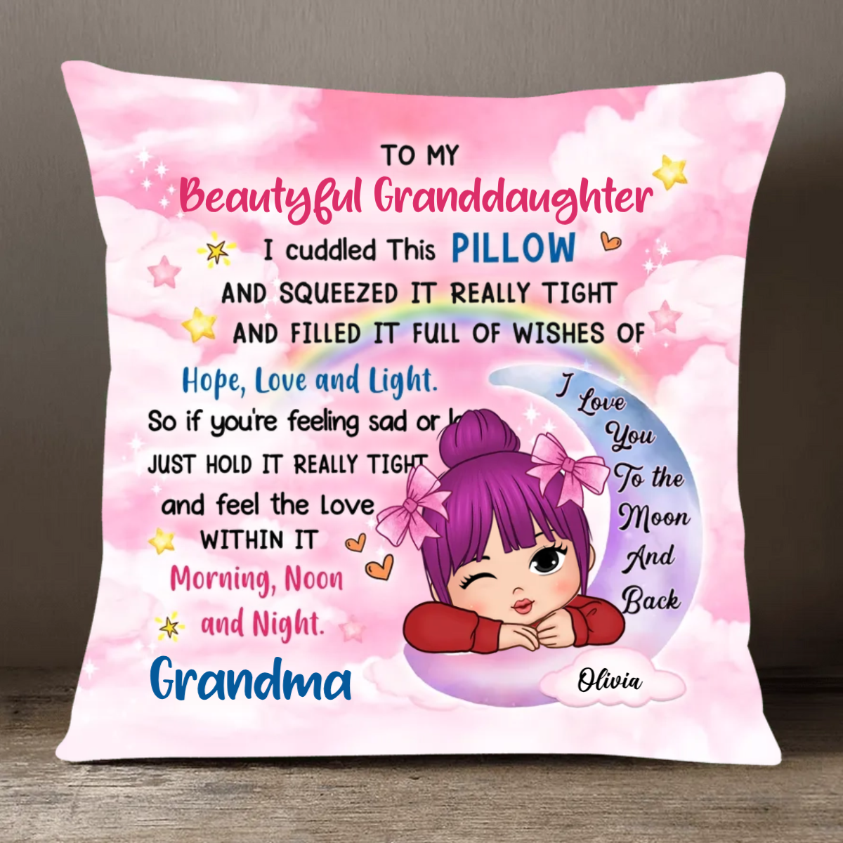 Personalized Gift For Granddaughter To My Granddaughter Kid Moon Pillow