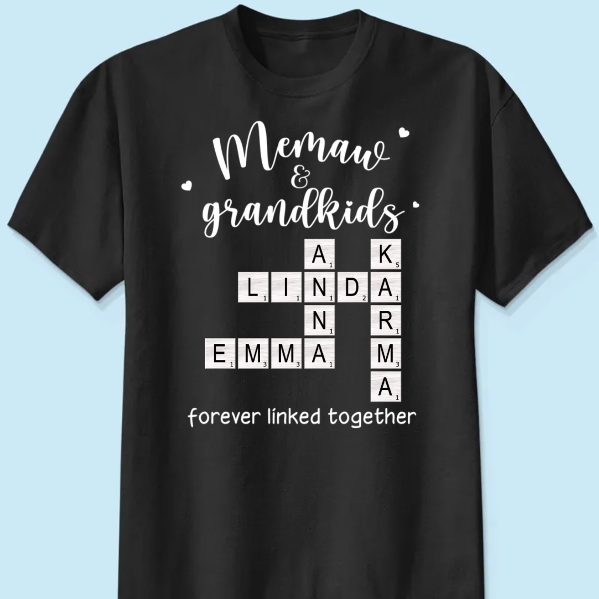 Grandma Grandpa & Grandkids Forever Linked Together Crossword Puzzle Art Personalized Shirt