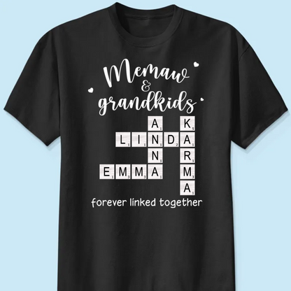 Grandma Grandpa & Grandkids Forever Linked Together Crossword Puzzle Art Personalized Shirt