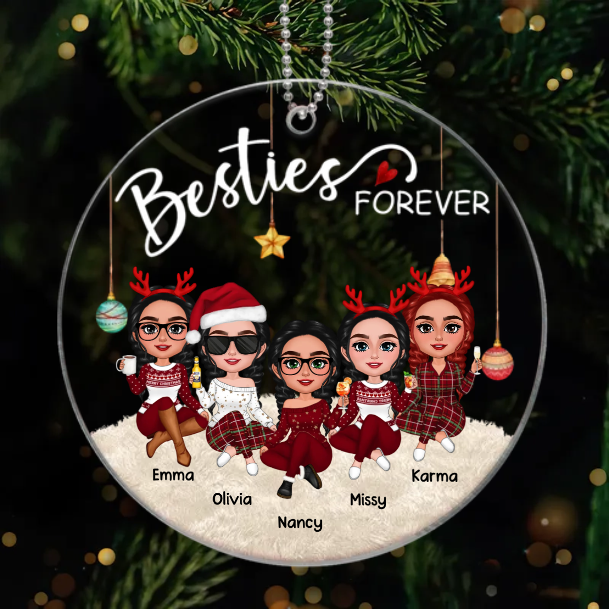 Gorgeous Girls Besties Forever Christmas Personalized Acrylic Ornament