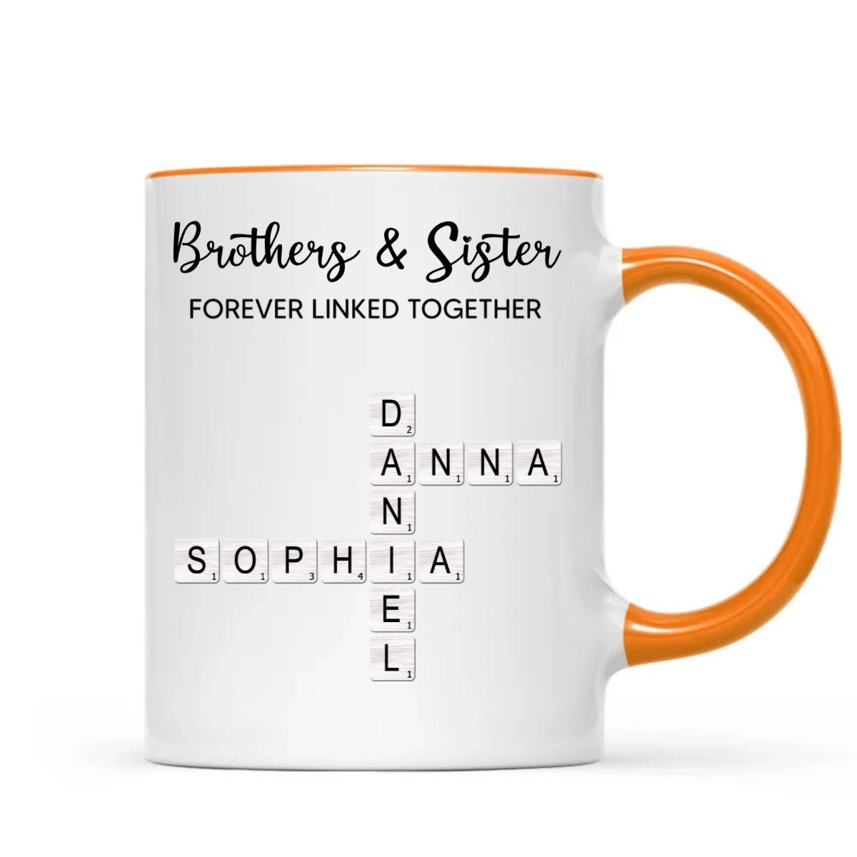 Brothers & Sisters Forever Linked Together Crossword Puzzle Art Personalized Mug, Gift For Brothers, Sisters, Siblings, Family