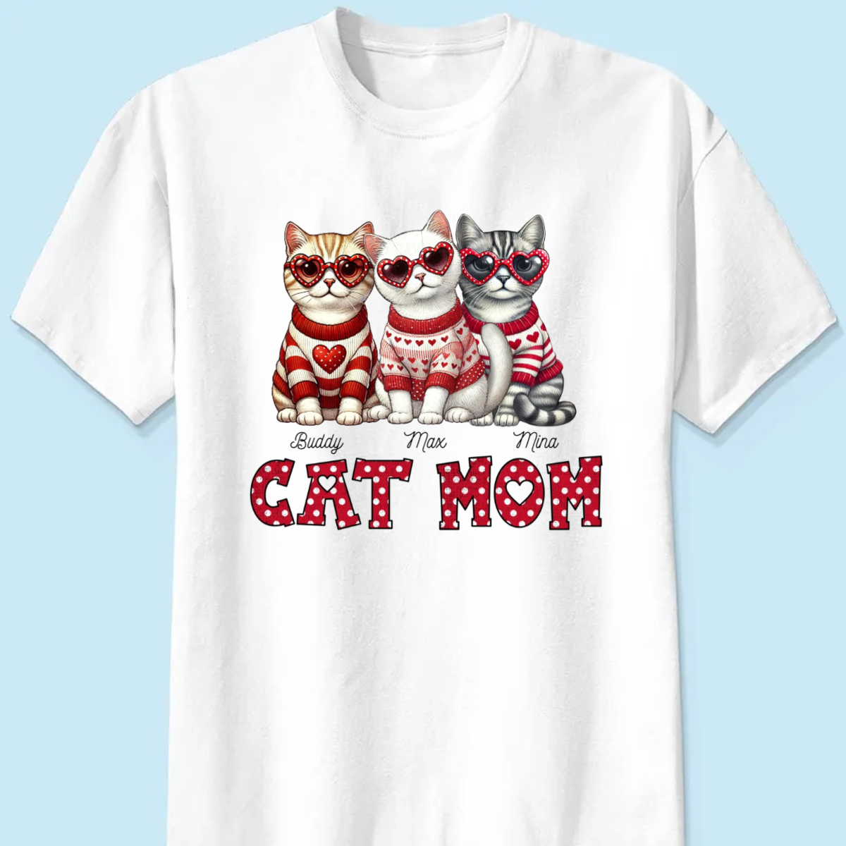 Cat Mom Valentine Pattern Personalized Shirt, Valentine's Day Gift for Cat Moms