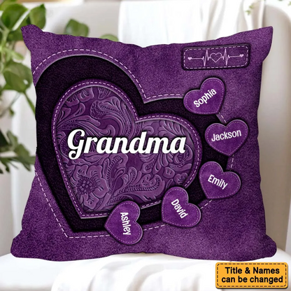 Personalized Grandma Hearts Custom Grandkids Name Pillow