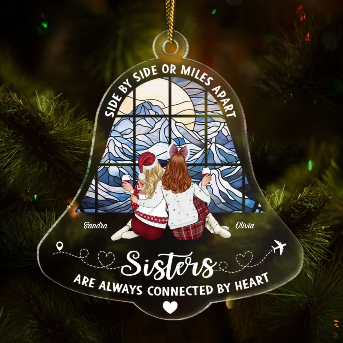 Sisters Are Always Connected - Personalized Custom Shaped Acrylic Ornament