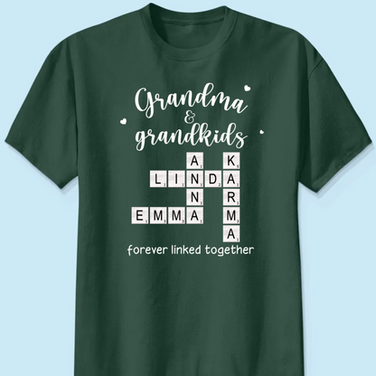 Grandma Grandpa & Grandkids Forever Linked Together Crossword Puzzle Art Personalized Shirt