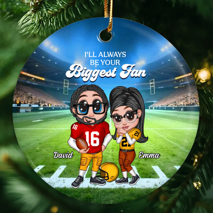 Always Your Biggest Fan American Football Couple Y2K Style Personalized Acrylic Ornament