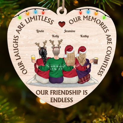 Our Laughs Are Limitless - Bestie Personalized Custom Ornament - Wood Custom Shaped - Christmas Gift For Best Friends, BFF, Sisters