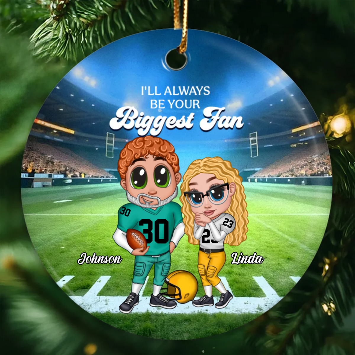 Always Your Biggest Fan American Football Couple Y2K Style Personalized Acrylic Ornament