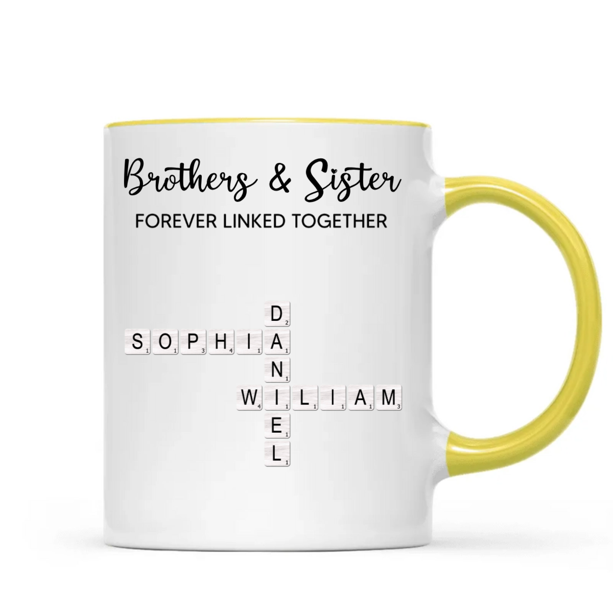 Brothers & Sisters Forever Linked Together Crossword Puzzle Art Personalized Mug, Gift For Brothers, Sisters, Siblings, Family